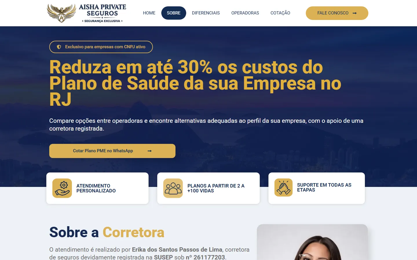 Site Aisha Private Seguros desenvolvido pela MineTech — Landing page