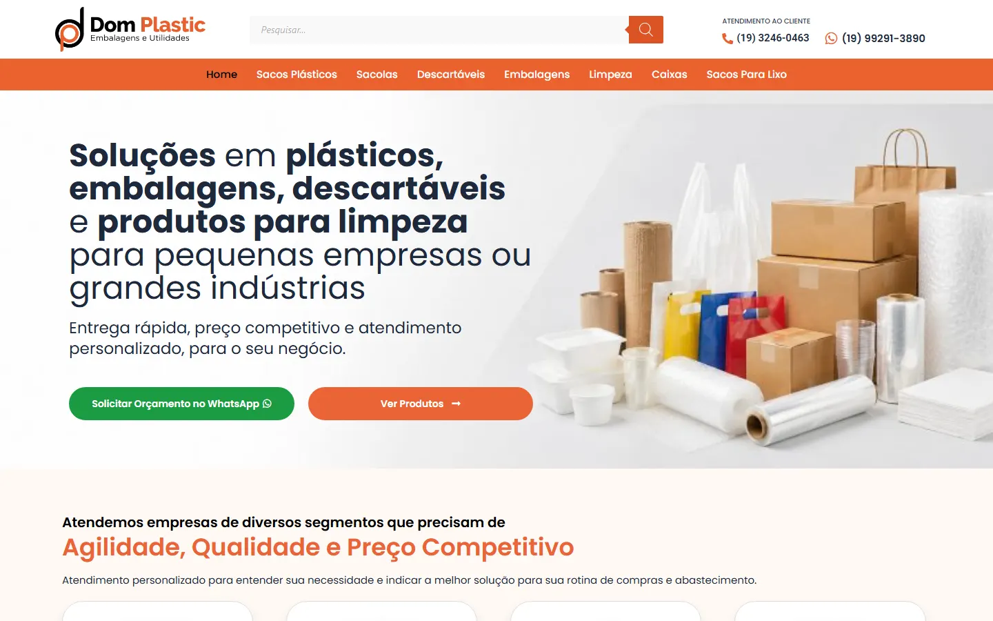 Site Dom Plastic desenvolvido pela MineTech — E-commerce