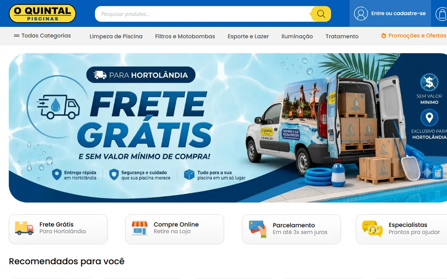 Site O Quintal Piscinas desenvolvido pela MineTech — E-commerce