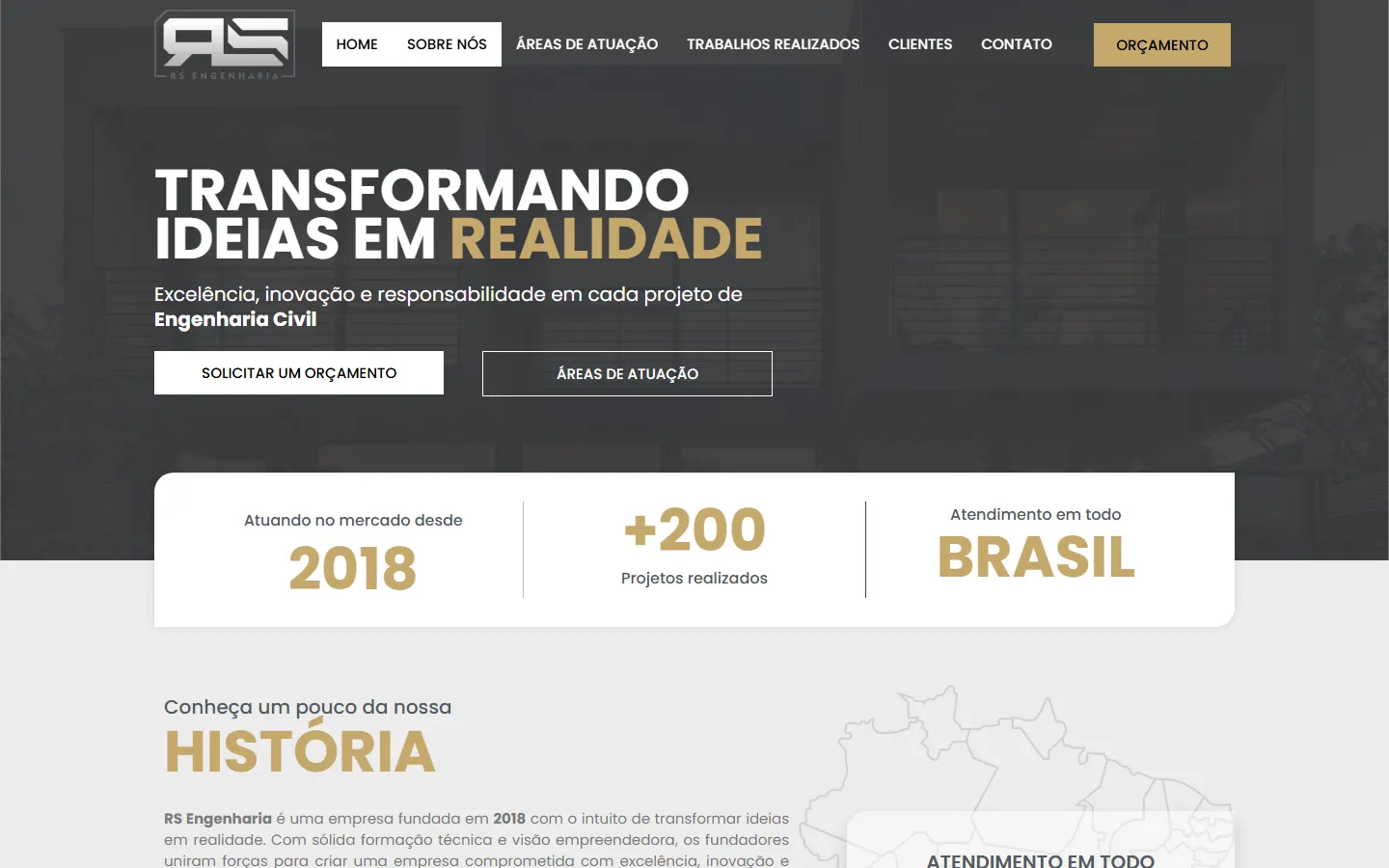 Site RS Engenharia desenvolvido pela MineTech — Landing page